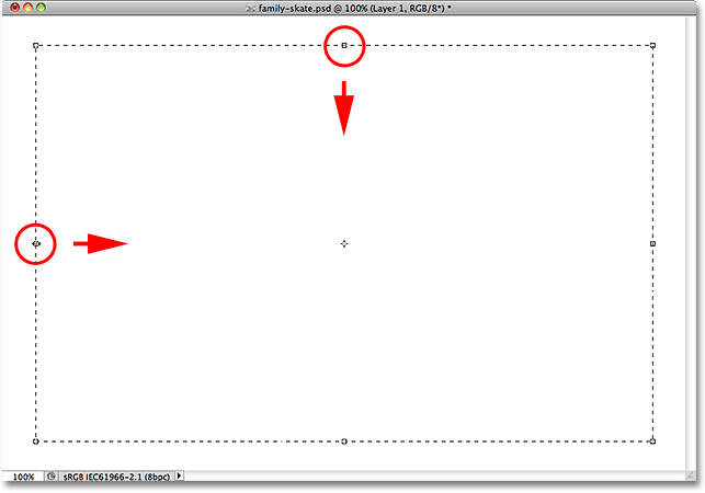 Resizing the selection outline in Photoshop.