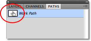 Clicking on the Work Path thumbnail in the Paths panel in Photoshop.