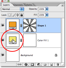 Double-click on the 'Color Fill 1' color swatch in the Layers palette to change the background color. Image © 2008 Photoshop Essentials.com.