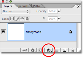 The 'New Fill or Adjustment Layer' icon at the bottom of the Layers palette in Photoshop. Image © 2008 Photoshop Essentials.com.