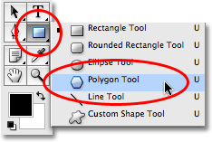 Selecting the Polygon Tool from the Tools palette in Photoshop. Image © 2008 Photoshop Essentials.com.