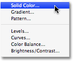 Selecting a Solid Color Fill layer in Photoshop. Image © 2008 Photoshop Essentials.com.