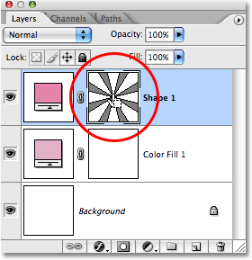 Clicking on the Shape layer's preview thumbnail in Photoshop. Image © 2008 Photoshop Essentials.com.