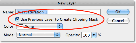 Selecting the Use Previous Layer To Create Clipping Mask option.