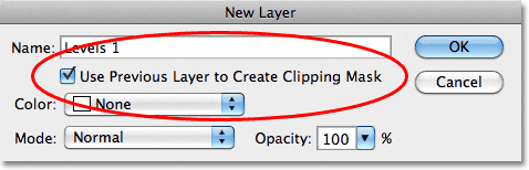 The Use Previous Layer To Create Clipping Mask option.