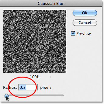 Photoshop's Gaussian Blur filter dialog box.