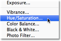 Selecting a Hue/Saturation adjustment layer in Photoshop.