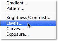 Selecting a Levels adjustment layer.