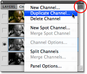 تحديد خيار Duplicate Channel في Photoshop.