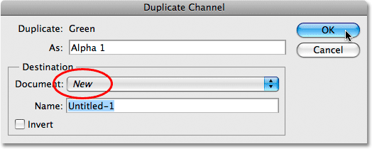 مربع الحوار Duplicate Channel في Photoshop.