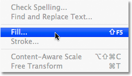 Selecting the Fill command in Photoshop.