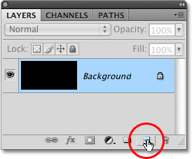 Clicking the New Layer icon in the Layers panel in Photoshop.