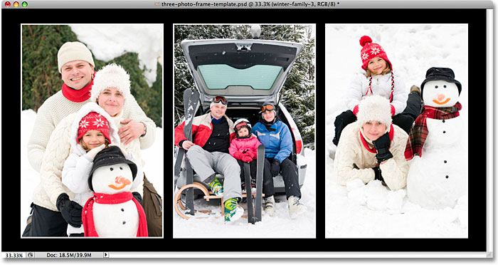 A second three-image photo frame template created in Photoshop.