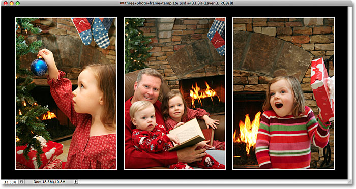 A three image photo frame created in Photoshop.