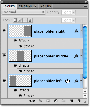 Selecting all three placeholder layers at once.