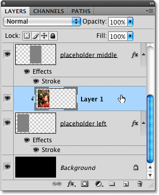 Selecting the first photo layer in the Layers panel.