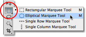 Selecting the Elliptical Marquee Tool in Photoshop.