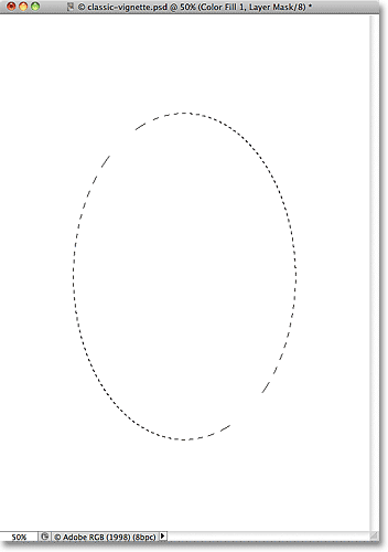 An elliptical selection outline has been drawn in the document.