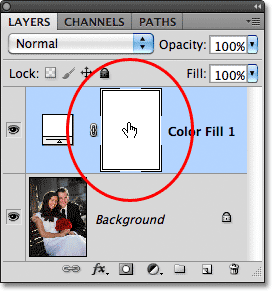 Selecting the layer mask thumbnail for the Solid Color fill layer.