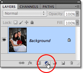 The New Fill or Adjustment Layer icon in the Layers panel in Photoshop.