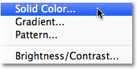 Choosing a Solid Color fill layer in Photoshop.