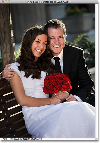 A photo of a wedding couple. Image licensed from iStockphoto by Photoshop Essentials.com.