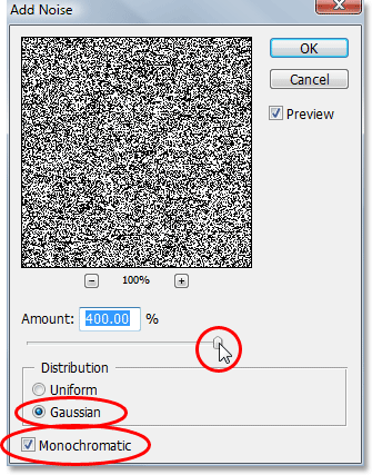 The 'Add Noise' filter in Photoshop.