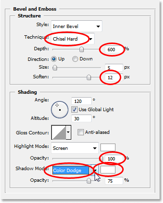 The Bevel and Emboss options.