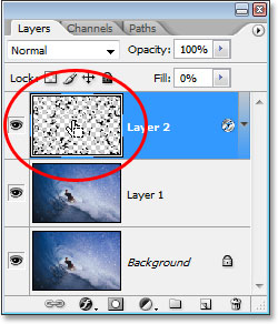 Clicking on the water drop layer's thumbnail in the Layers palette.