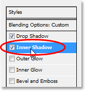 Clicking on the words 'Inner Shadow'.