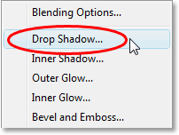 Selecting the Drop Shadow layer style.