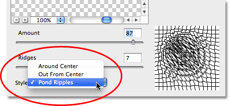 The ZigZag filter styles in the dialog box.