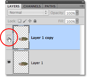 Selecting and turning on the top layer in the Layers panel.