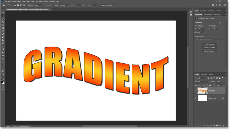 The text and gradient warping together in Photoshop.