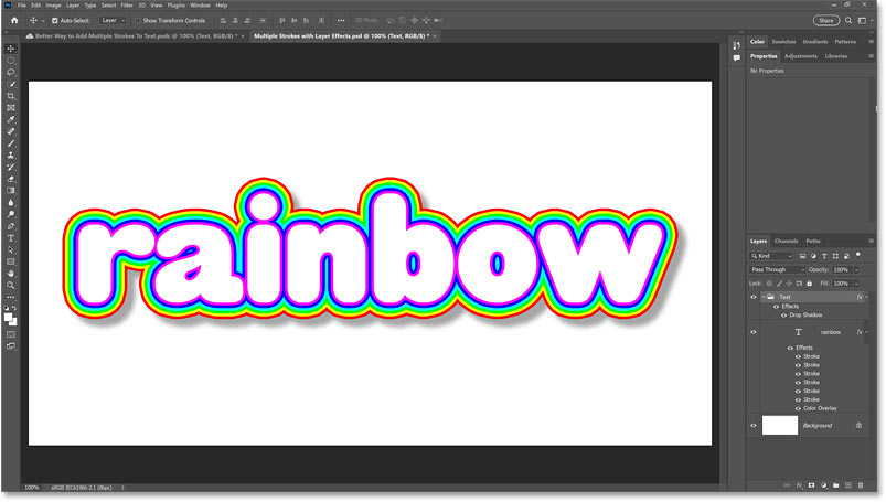 Multiple strokes around text using layer effects in Photoshop