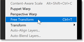 Choosing the Free Transform command in Photoshop