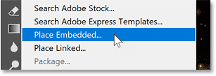 Choosing the Place Embedded command in Photoshop