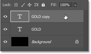 The type copy layer in the Layers panel.