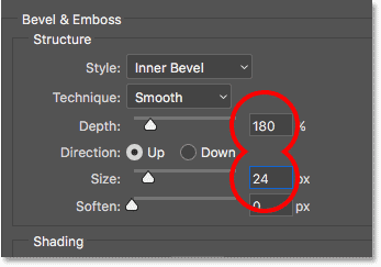 Increasing the Depth and Size values