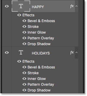 The candy cane layer styles have been copied from one Type layer to another