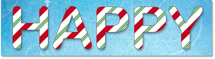 The candy cane letters with a stroke around them