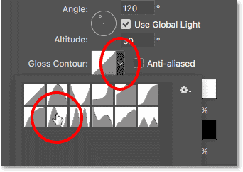 Choosing the Ring contour in the Bevel and Emboss options