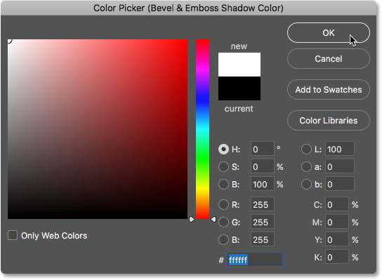 اختيار الأبيض في Color Picker