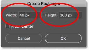 Creating a new rectangle shape 40 px wide and 300 px tall