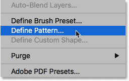 Choosing the Define Pattern command from under the Edit menu in Photoshop