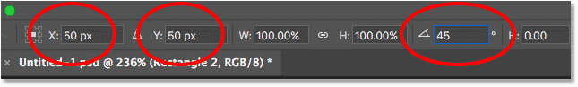 Setting the X, Y and Angle values for the fourth shape