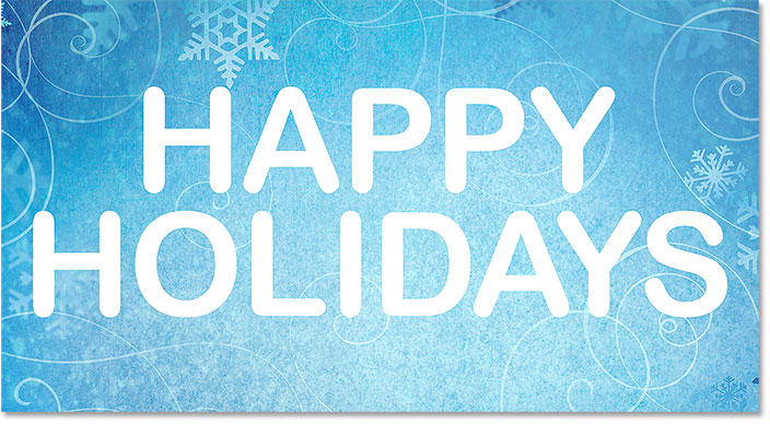 Plain white text in front of a holiday background