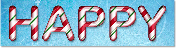 Candy cane letters created in Photoshop using layer styles