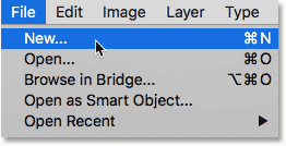 Selecting the New command from under the File menu in Photoshop