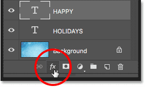 Clicking the Layer Styles icon in the Layers panel